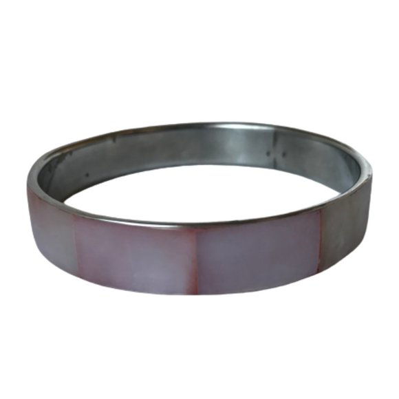 Vintage Shell Inlay Silver Boho Bangle Bracelets - Picture 5 of 16